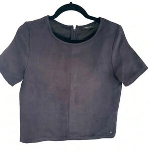 Black Suede Short Sleeve Top UK Firetrap
